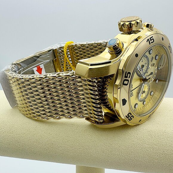 NEW Invicta Men's 48mm ProDiver Scuba Chronograph Watch Golden Dial SS Case Mesh - Picture 6 of 9